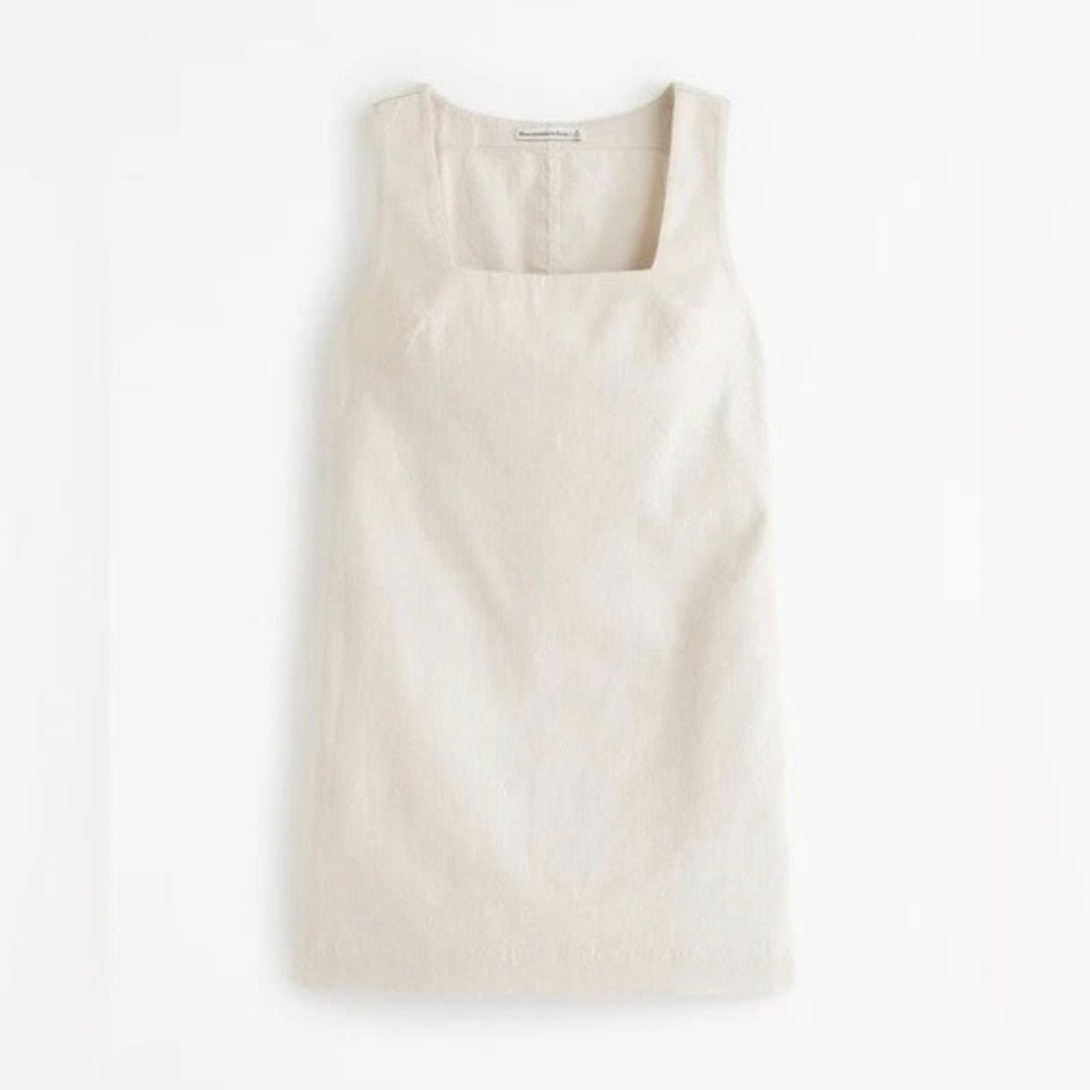 Abercrombie & Fitch Linen-Blend Wide Strap Mini Dress Oat XL
